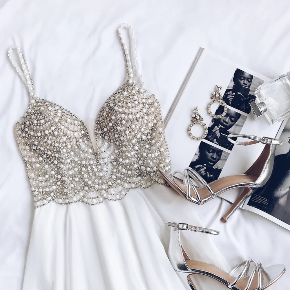 Lulus’s True Love White Rhinestone Maxi Dress